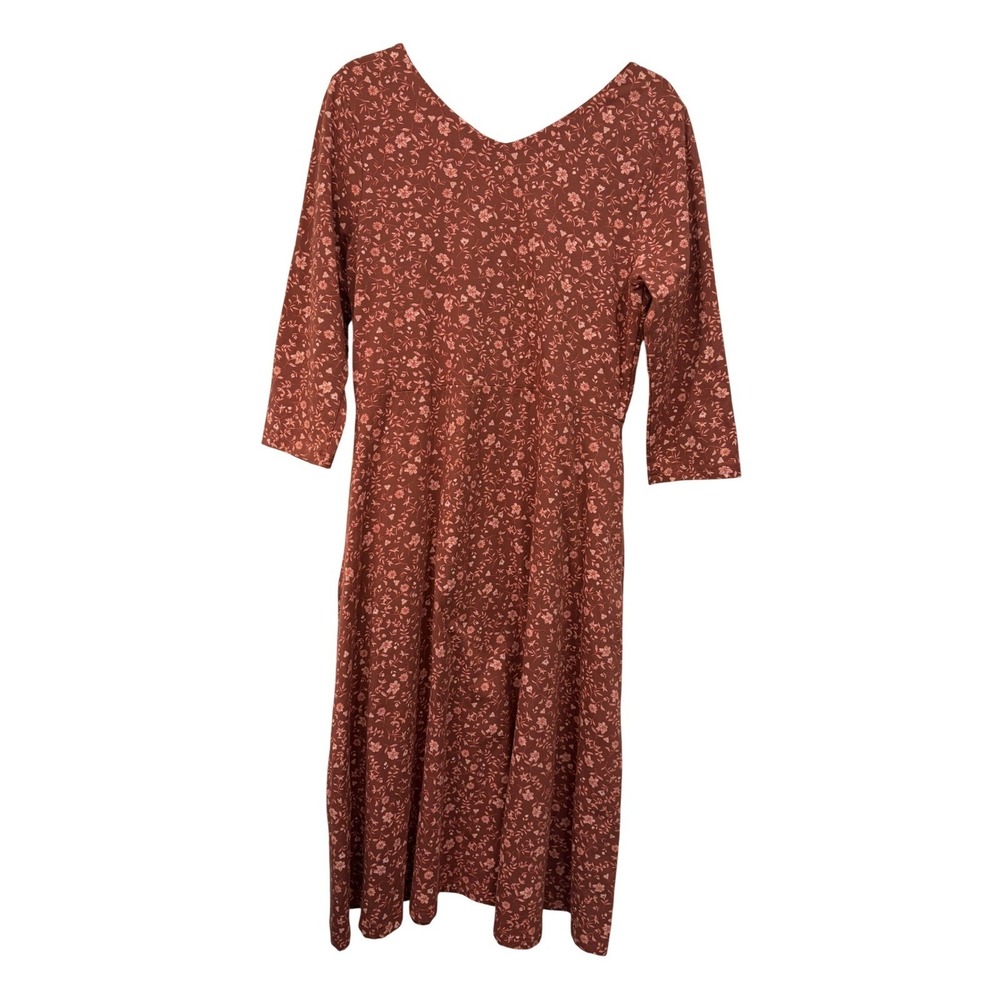 Pact Floral Midi Dress XL Womens Terracotta Organic Cotton V-Neck 3/4 Sleeve